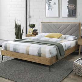 Łóżko tapicerowane Margarita 160 x 200 cm, szary, kolor drewno naturalne