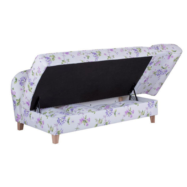 Sofa z funkcją spania Ennis, 193 x 91 x 82 cm, biała w fioletowe kwiaty