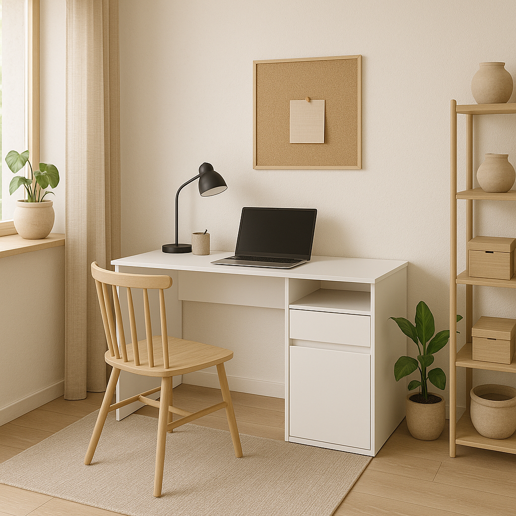 biurko z szufladą i drzwiami Mono białe mat