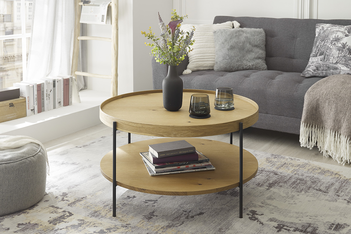 stolik kawowy okrągły Bona dąb mat