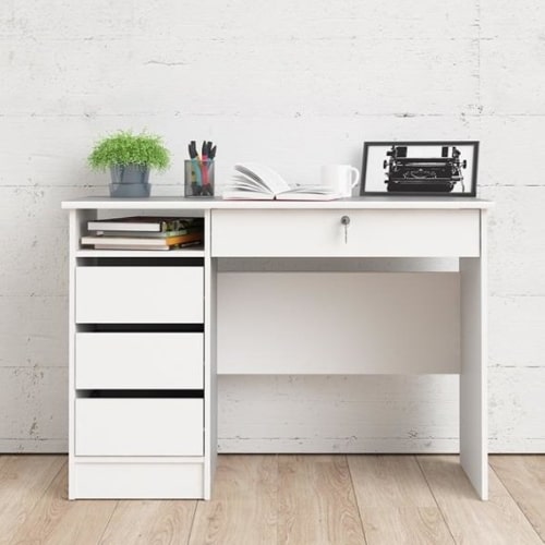 Białe biurko Function, 4 szuflady, 110x49 cm, matowe