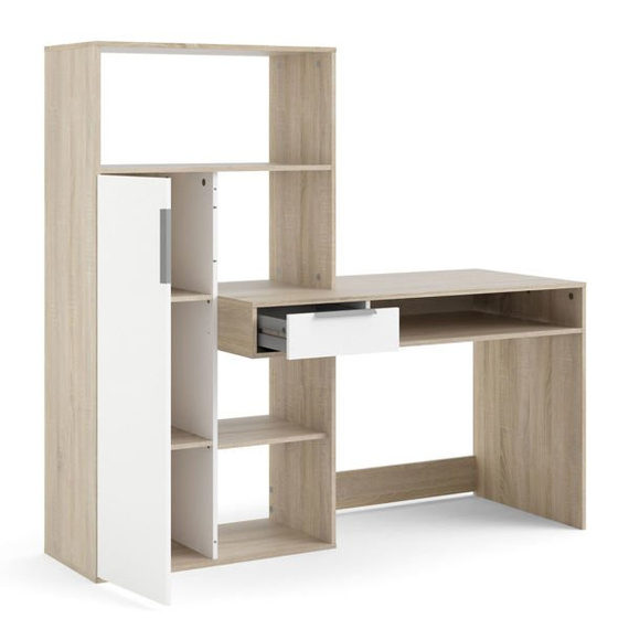 Biurko z regałem dąb sonoma / białe mat 163 cm Function Plus