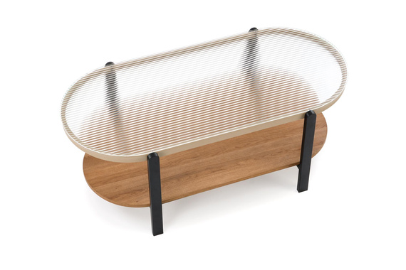 Ława szklana transparentna / naturalny / czarny mat 110 x 54 cm Kamala