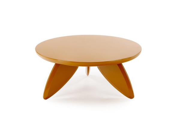 Stolik kawowy okrągły musztardowy połysk 80 cm Soraya