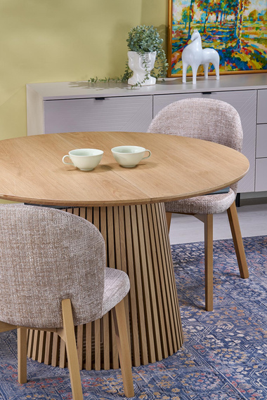 Krzesło do jadalni tapicerowane beżowe / dąb Basso