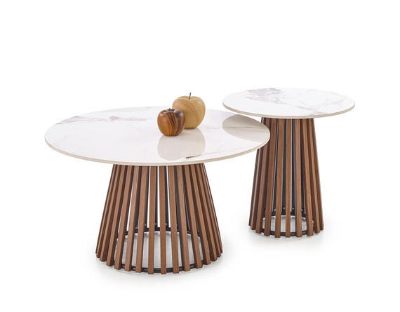 Stolik kawowy okrągły beżowy / orzech mat 50 cm Carina