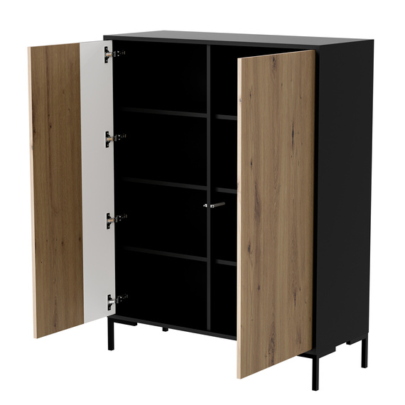 Komoda wysoka z drzwiami dąb artisan / czarna mat 100 cm Arden
