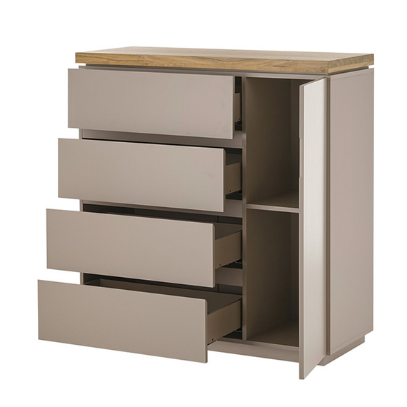 Komoda z szufladami i drzwiami beżowoszara / drewno akacjowe mat 100 cm Cavo