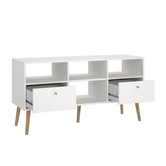 Szafka RTV biała / dąb mat 117 cm Bodo