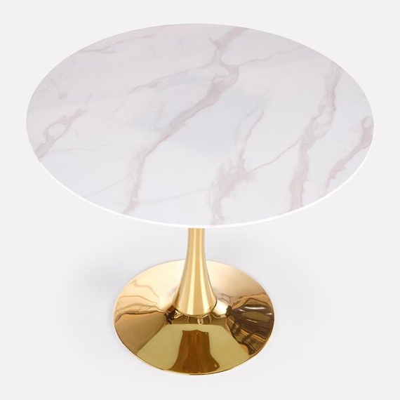 Stół okrągły biały marmur / złoty mat 90 cm Casemiro