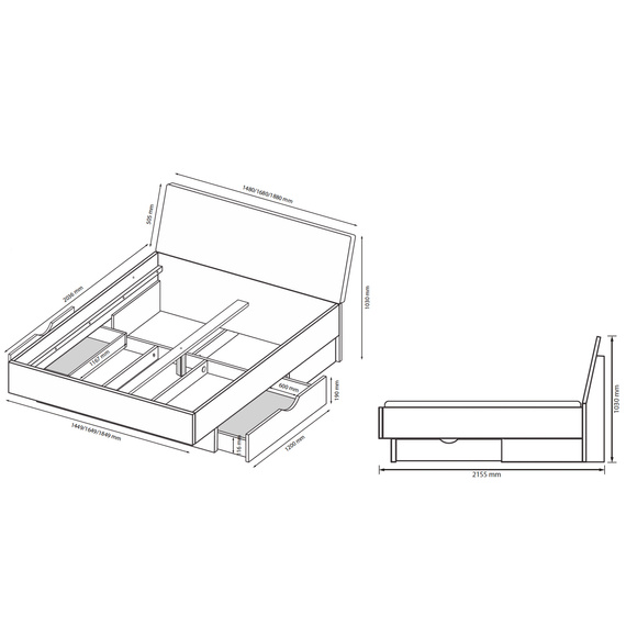 Łóżko tapicerowane antracyt / grafit mat 160x200 cm Teo