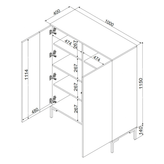Komoda wysoka z drzwiami dąb artisan / czarna mat 100 cm Arden