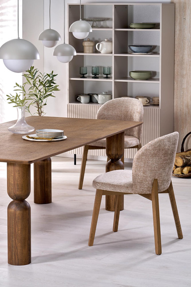 Krzesło do jadalni tapicerowane beżowe / dąb Basso