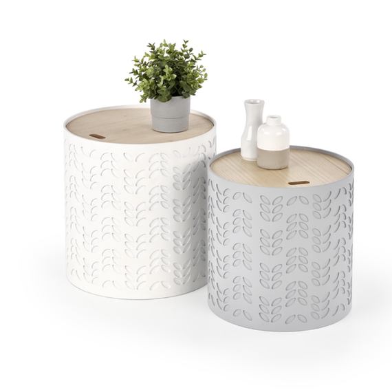 Zestaw 2 stolików kawowych okrągłych biały / szary mat 39 cm, 35 cm Alba
