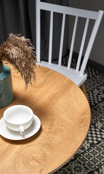 Stół okrągły dąb złoty / biały mat / połysk 80 cm Sting