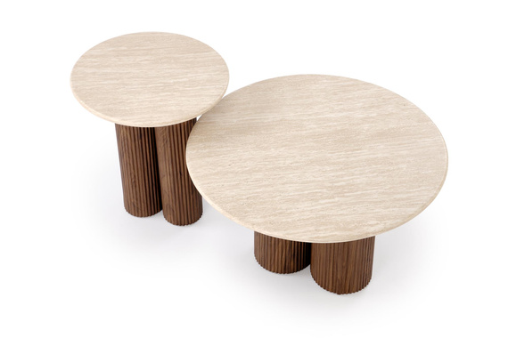 Stolik kawowy okrągły trawertyn / orzech mat 50 cm Dorotea S