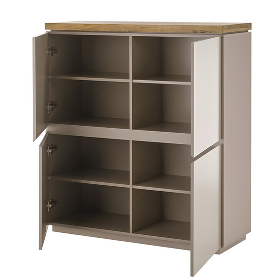 Komoda wysoka z drzwiami beżowoszara / drewno akacjowe mat 113 cm Cavo