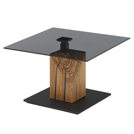 Stolik kawowy szklany szary / dąb olejowany 70 x 70 cm Quadro