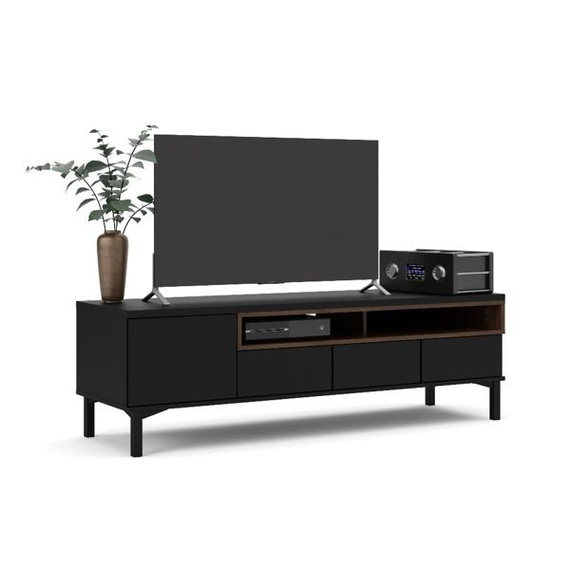 Szafka RTV czarna / orzech mat 156 cm Roomers