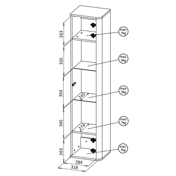 Witryna wisząca przeszklona kaszmir mat 35 x 163 cm Luvio