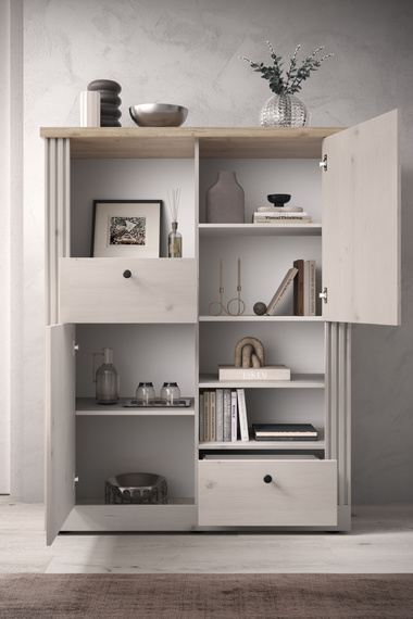 Komoda wysoka z drzwiami i szufladami dąb Meringa/dąb Cadiz mat 118 cm Avina