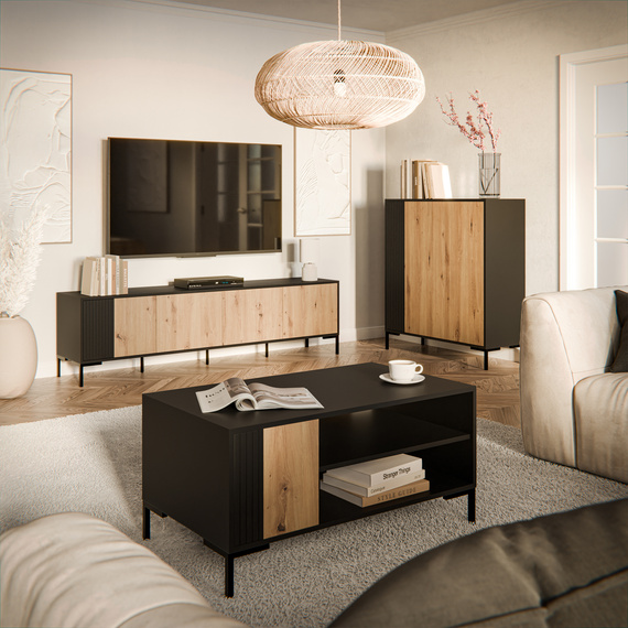 Szafka RTV dąb artisan / czarna mat 200 cm Arden