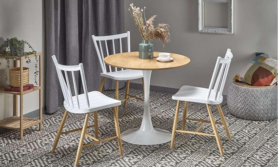 Stół okrągły dąb złoty / biały mat / połysk 80 cm Sting