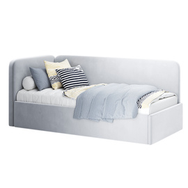 Łóżko tapicerowane szare 90x200 cm Happy