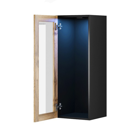 Witryna wisząca przeszklona czarna / dąb wotan mat 35 x 90 cm Vidago 