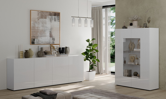Komoda z drzwiami biała połysk 241 cm Corda