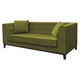 Sofa tapicerowana Leya, 3 osobowa, zielona, nóżki wenge