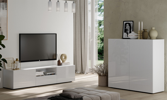 Szafka RTV biała połysk 184 cm Corda