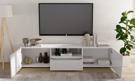 Szafka RTV biała połysk 184 cm Corda