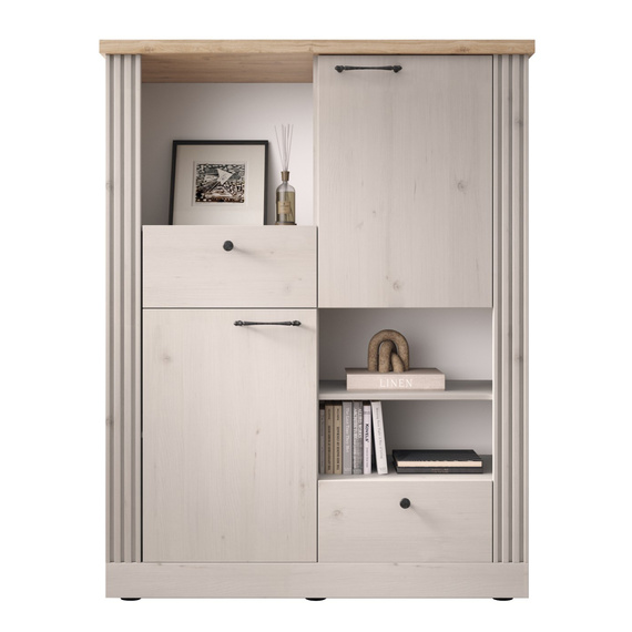 Komoda wysoka z drzwiami i szufladami dąb Meringa/dąb Cadiz mat 118 cm Avina