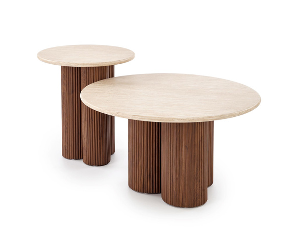 Stolik kawowy okrągły trawertyn / orzech mat 50 cm Dorotea S