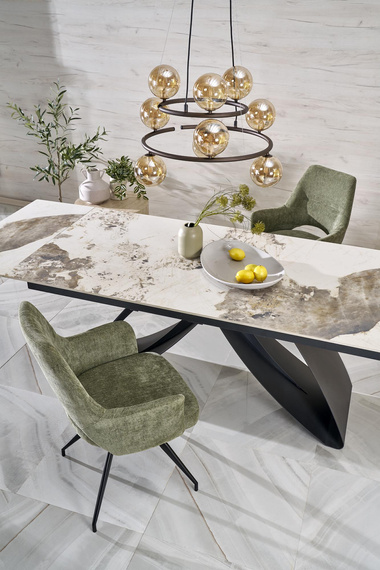 Stół rozkładany biały marmur / czarny mat 180 - 260 x 90 cm Hilario