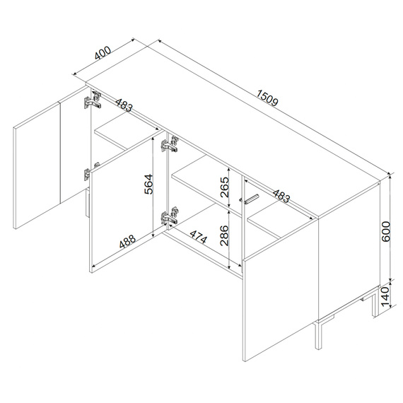 Komoda z drzwiami dąb artisan / czarna mat 150 cm Arden