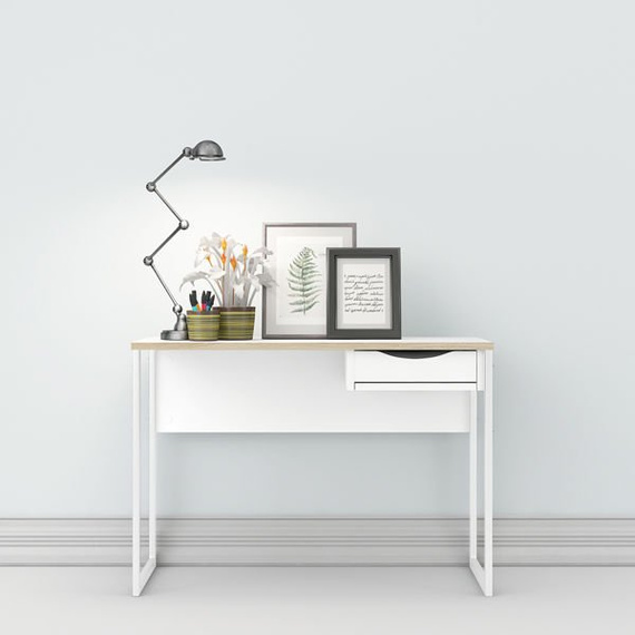 Biurko z szufladą białe / dąb sonoma mat 110 cm Function Plus Small