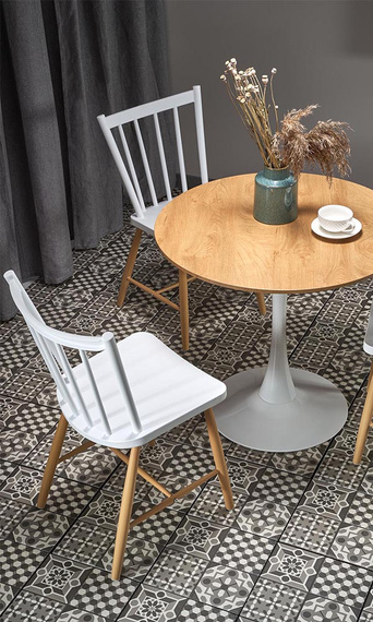 Stół okrągły dąb złoty / biały mat / połysk 80 cm Sting