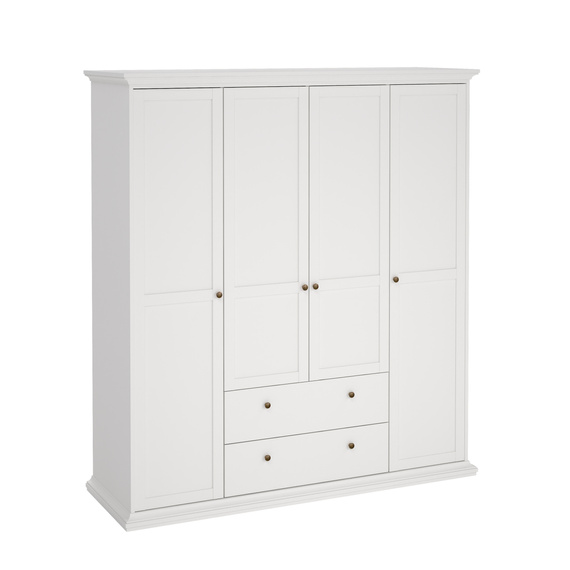 Szafa czterodrzwiowa z szufladami biała mat 182 x 201 cm Paris