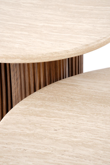 Stolik kawowy okrągły trawertyn / orzech mat 50 cm Dorotea S