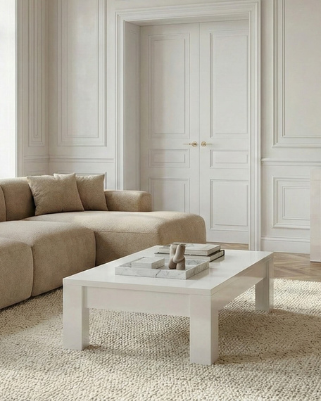 Stolik kawowy prostokątny biały połysk 122 x 65 cm Amaretto