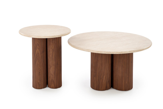 Stolik kawowy okrągły trawertyn / orzech mat 50 cm Dorotea S