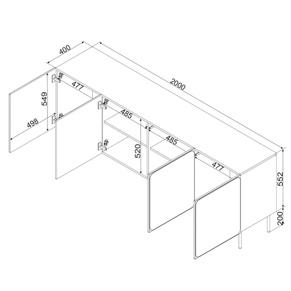 Komoda z drzwiami kaszmir mat 200 cm Verno