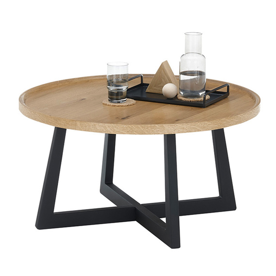 Stolik kawowy okrągły dąb olejowany / czarny mat 80 cm Origo