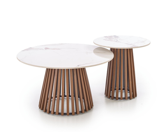 Stolik kawowy okrągły beżowy / orzech mat 50 cm Carina