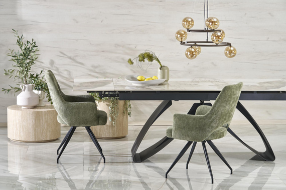 Stół rozkładany biały marmur / czarny mat 180 - 260 x 90 cm Hilario