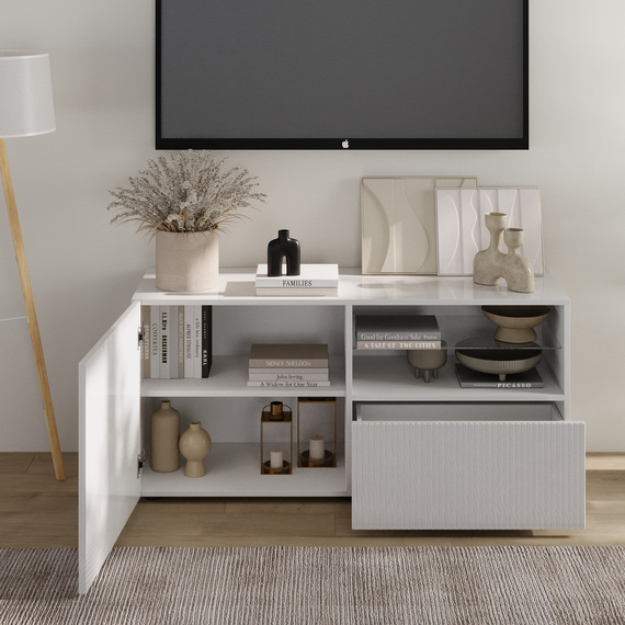 Szafka RTV biała połysk 122 cm Corda