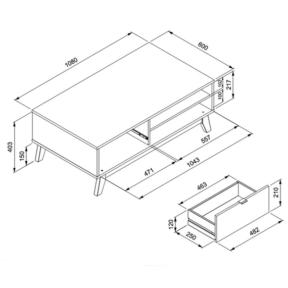 Stolik kawowy z szufladami dekor bambusa mat 108 x 60 cm Boobang