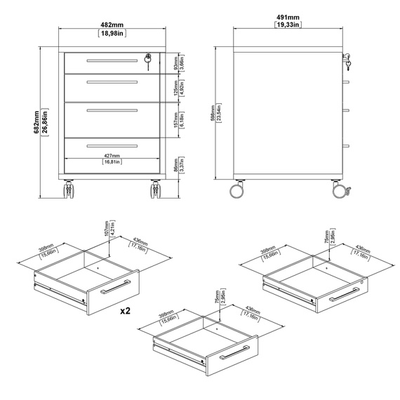 Kontenerek pod biurko dąb sonoma mat 48 x 49 x 68 cm Prima